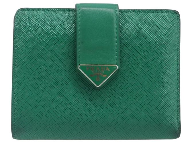 PRADA Compact Wallet Saffiano leather Green Gold Tone - vista 13