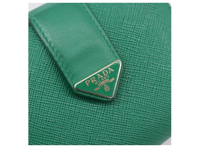 PRADA Compact Wallet Saffiano leather Green Gold Tone - vista 18