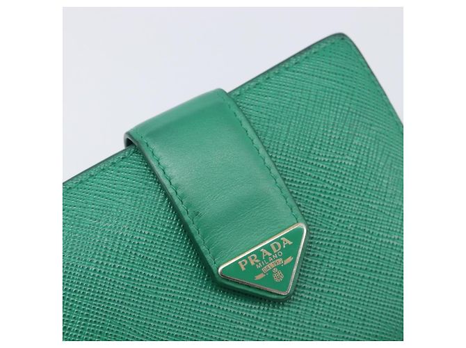 PRADA Compact Wallet Saffiano leather Green Gold Tone - vista 19