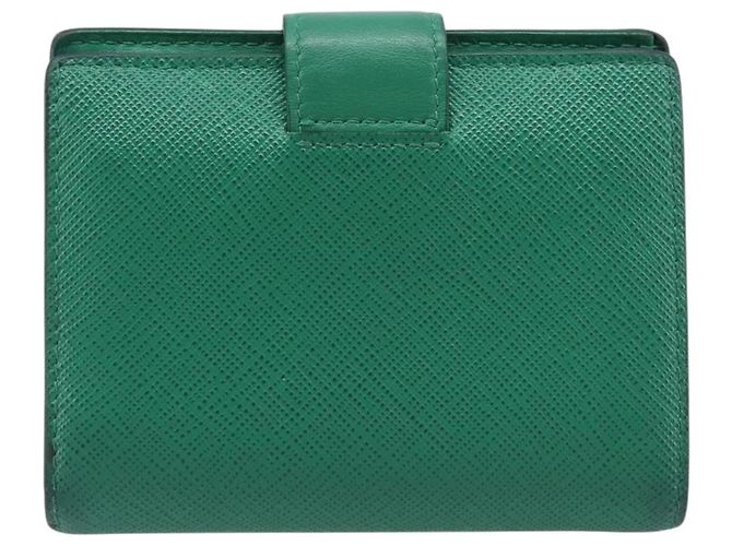 PRADA Compact Wallet Saffiano leather Green Gold Tone - vista 2