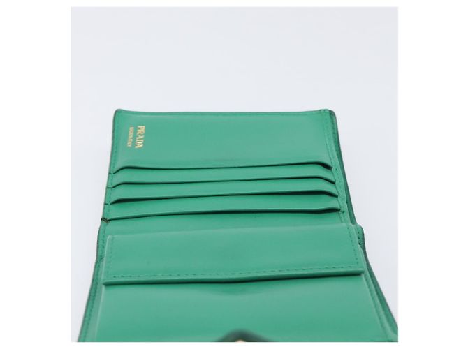 PRADA Compact Wallet Saffiano leather Green Gold Tone - vista 26