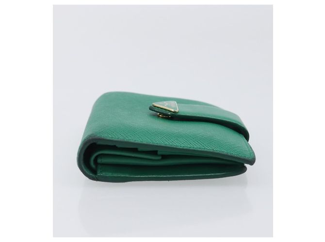 PRADA Compact Wallet Saffiano leather Green Gold Tone - vista 3