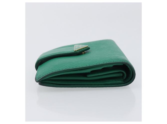 PRADA Compact Wallet Saffiano leather Green Gold Tone - vista 4