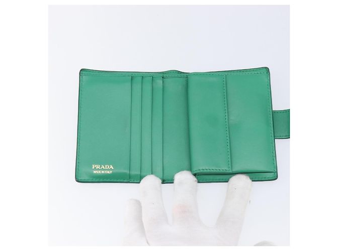 PRADA Compact Wallet Saffiano leather Green Gold Tone - vista 8