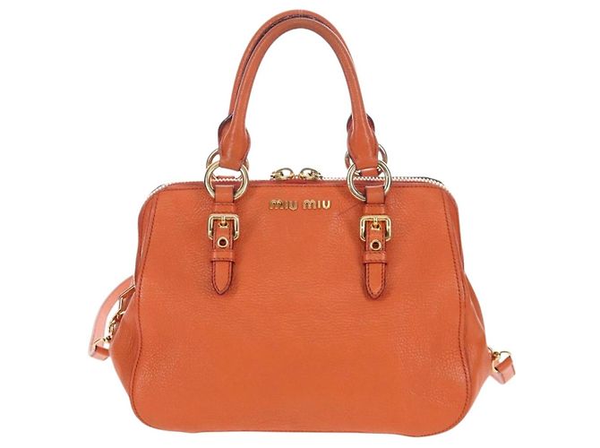 Miu Miu Hand Bag Leather 2way Orange Gold - vista 13