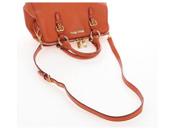 Miu Miu Hand Bag Leather 2way Orange Gold - vista 9