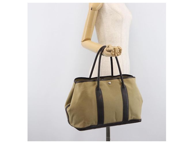 Hermès HERMES Garden Party 36 Hand Bag Canvas Beige Silver - vista 22