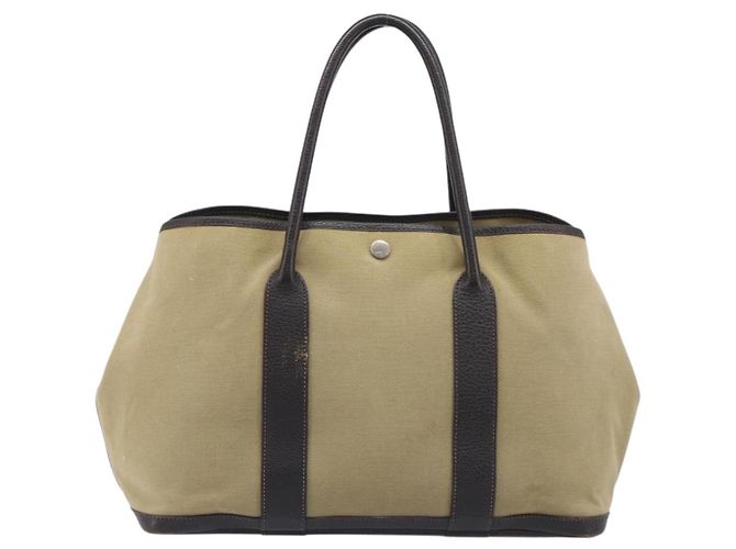 Hermès HERMES Garden Party 36 Hand Bag Canvas Beige Silver - vista 3