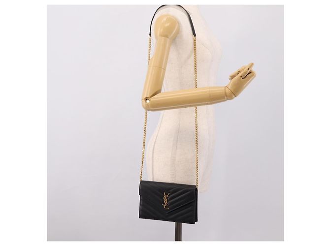 Autre Marque Saint Laurent Cassandra Chain Shoulder Bag Leather Black Gold - vista 24