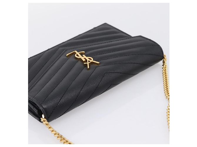 Autre Marque Saint Laurent Cassandra Chain Shoulder Bag Leather Black Gold - vista 6