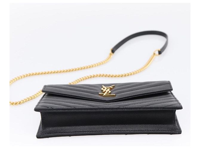 Autre Marque Saint Laurent Cassandra Chain Shoulder Bag Leather Black Gold - vista 9