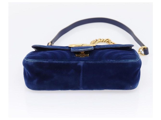 GUCCI GG Marmont Chain Shoulder Bag Velor Blue Gold 446744 - vista 10