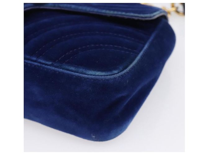 GUCCI GG Marmont Chain Shoulder Bag Velor Blue Gold 446744 - vista 11