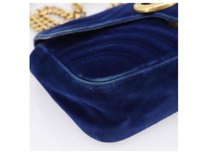 GUCCI GG Marmont Chain Shoulder Bag Velor Blue Gold 446744 - vista 12