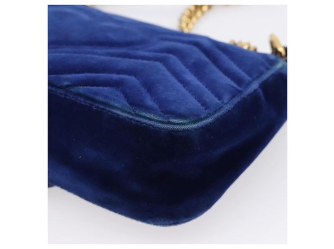 GUCCI GG Marmont Chain Shoulder Bag Velor Blue Gold 446744 - vista 13