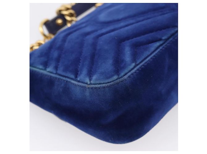GUCCI GG Marmont Chain Shoulder Bag Velor Blue Gold 446744 - vista 14