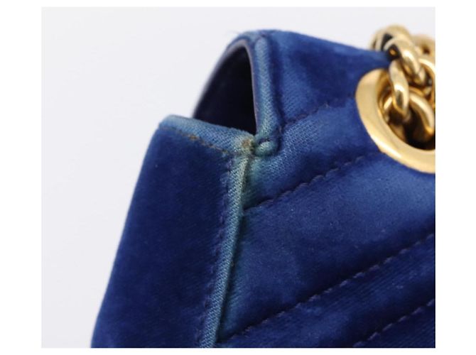 GUCCI GG Marmont Chain Shoulder Bag Velor Blue Gold 446744 - vista 15