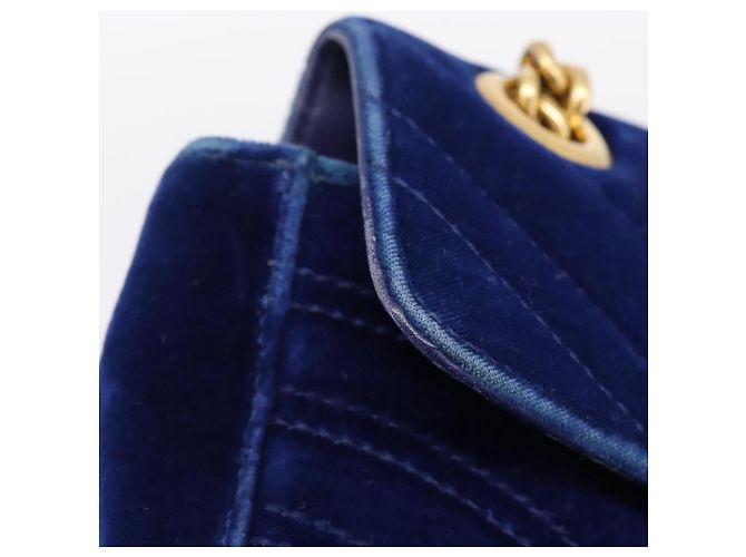 GUCCI GG Marmont Chain Shoulder Bag Velor Blue Gold 446744 - vista 16