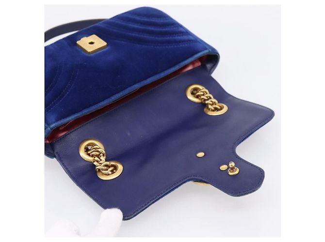 GUCCI GG Marmont Chain Shoulder Bag Velor Blue Gold 446744 - vista 17