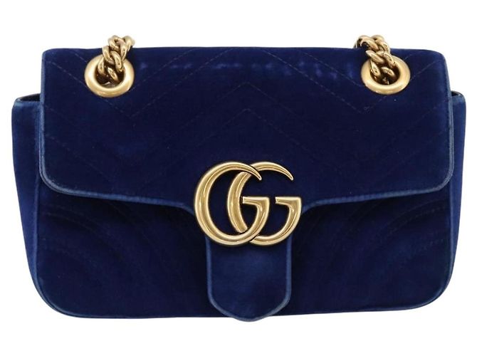 GUCCI GG Marmont Chain Shoulder Bag Velor Blue Gold 446744 - vista 2