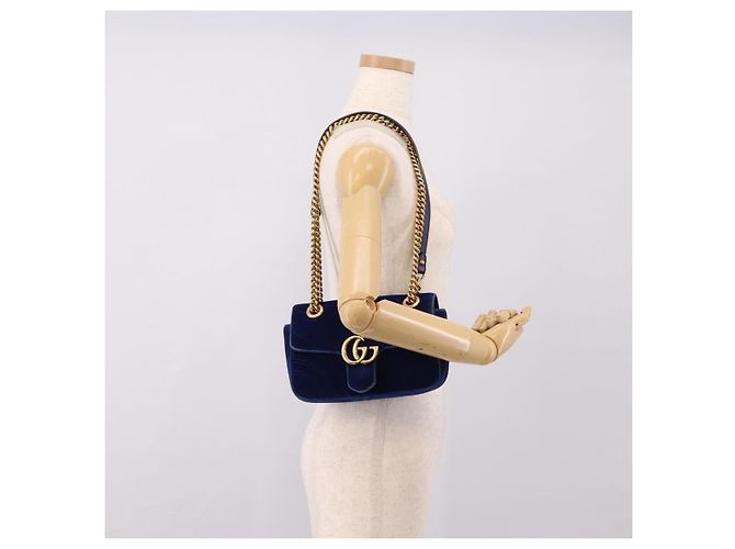 GUCCI GG Marmont Chain Shoulder Bag Velor Blue Gold 446744 - vista 24
