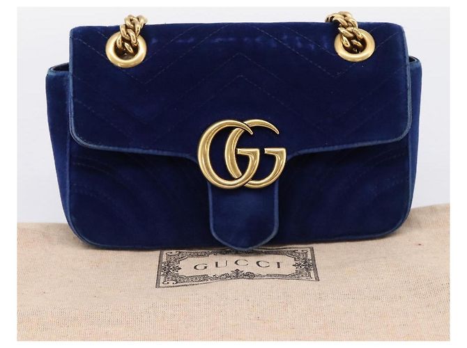 GUCCI GG Marmont Chain Shoulder Bag Velor Blue Gold 446744 - vista 25