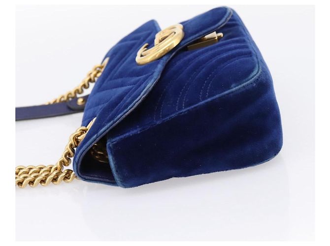 GUCCI GG Marmont Chain Shoulder Bag Velor Blue Gold 446744 - vista 4