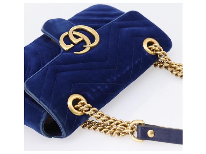 GUCCI GG Marmont Chain Shoulder Bag Velor Blue Gold 446744 - vista 6