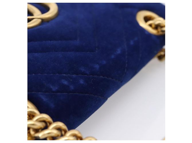GUCCI GG Marmont Chain Shoulder Bag Velor Blue Gold 446744 - vista 7