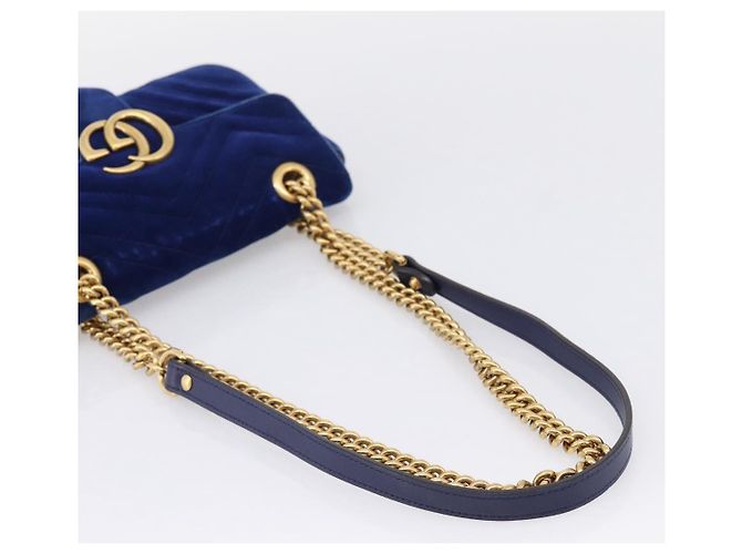 GUCCI GG Marmont Chain Shoulder Bag Velor Blue Gold 446744 - vista 8