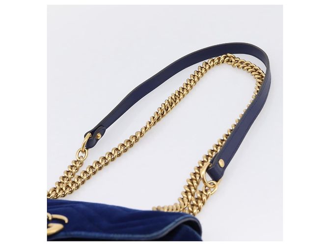 GUCCI GG Marmont Chain Shoulder Bag Velor Blue Gold 446744 - vista 9