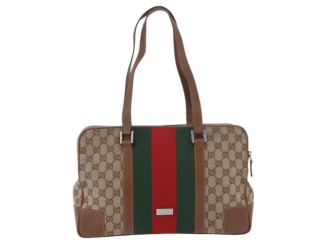 GUCCI GG Canvas Web Sherry Line Tote Bag Beige Silver Red - vista 13