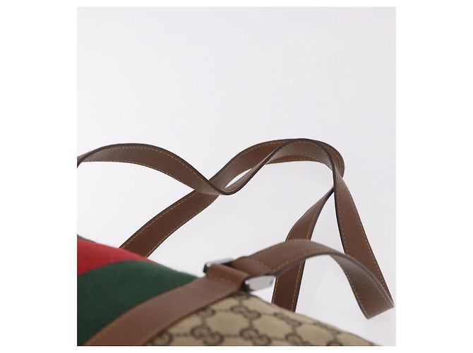 GUCCI GG Canvas Web Sherry Line Tote Bag Beige Silver Red - vista 14