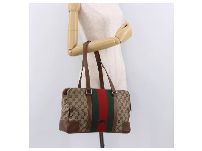 GUCCI GG Canvas Web Sherry Line Tote Bag Beige Silver Red - vista 29