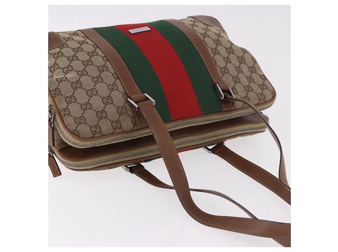 GUCCI GG Canvas Web Sherry Line Tote Bag Beige Silver Red - vista 7
