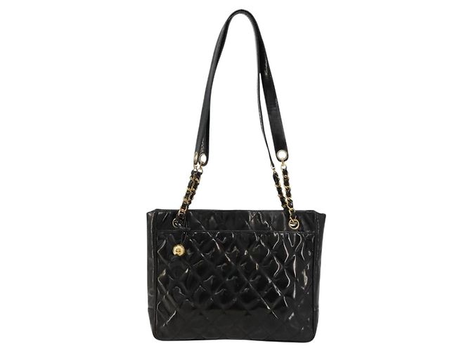 CHANEL Matelasse Chain Tote Bag Patent Leather Black Gold CC - vista 13