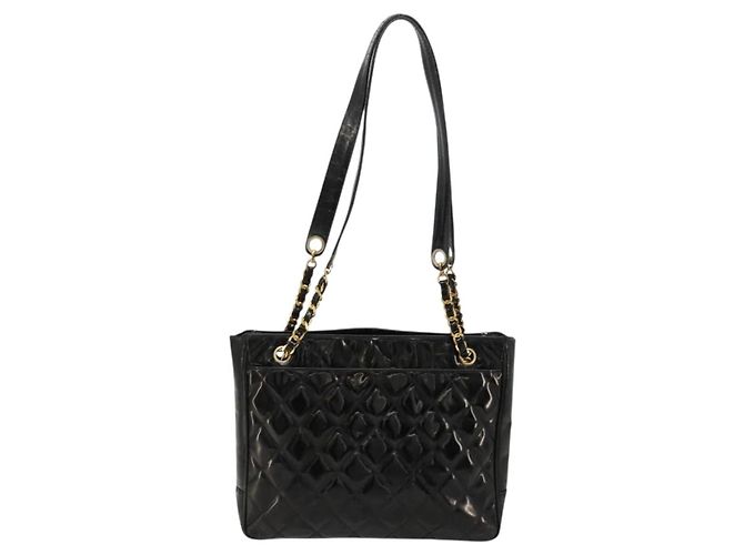 CHANEL Matelasse Chain Tote Bag Patent Leather Black Gold CC - vista 2
