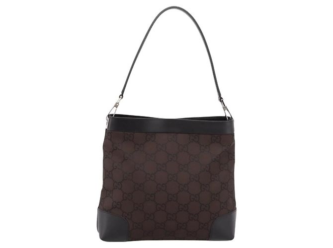 GUCCI GG Canvas Shoulder Bag outlet Dark Brown Silver 143745 - vista 2