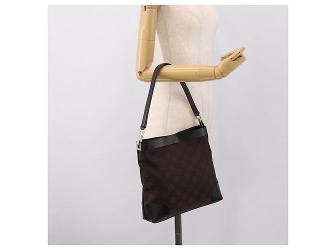 GUCCI GG Canvas Shoulder Bag outlet Dark Brown Silver 143745 - vista 21