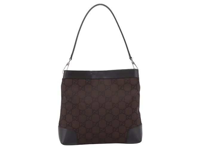 GUCCI GG Canvas Shoulder Bag outlet Dark Brown Silver 143745 - vista 3