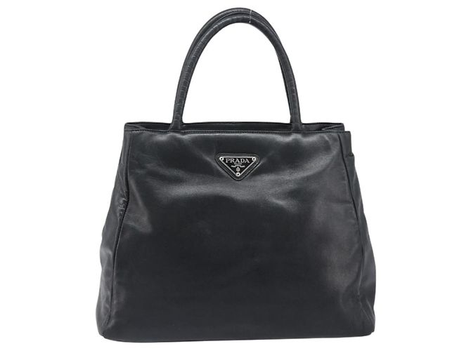 PRADA Hand Bag Leather Black Silver - vista 2