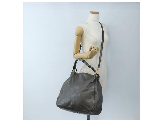Miu Miu Hand Bag Leather 2way Gray Gold - vista 29