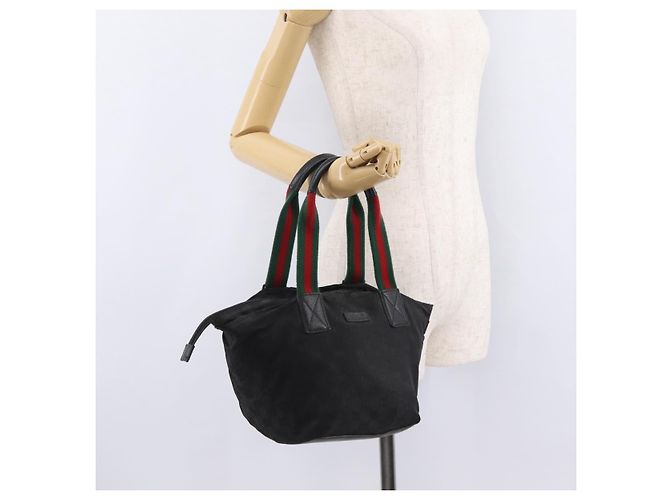 GUCCI GG Canvas Web Sherry Line Hand Bag Nylon Black 131228 - vista 24