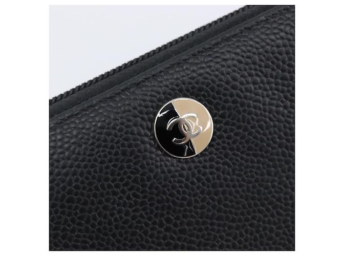 CHANEL Long Wallet Caviar Skin Black Silver CC - vista 13