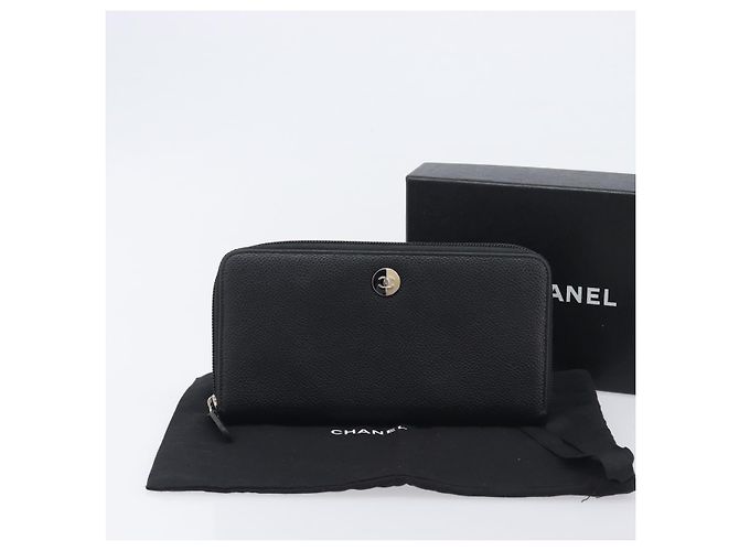 CHANEL Long Wallet Caviar Skin Black Silver CC - vista 24