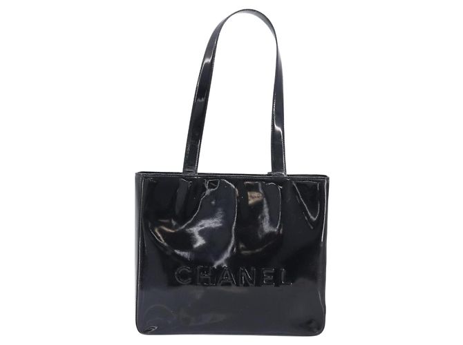 CHANEL Tote Bag Patent Leather Black Gold CC - vista 2