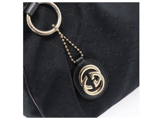 GUCCI GG Canvas Sukey Hand Bag Black Gold 211944 - vista 14