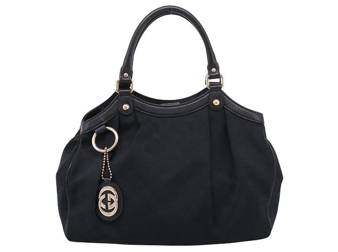 GUCCI GG Canvas Sukey Hand Bag Black Gold 211944 - vista 2