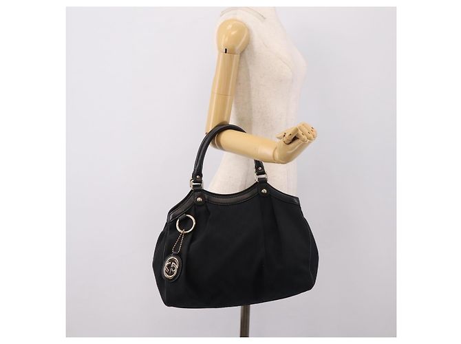 GUCCI GG Canvas Sukey Hand Bag Black Gold 211944 - vista 23