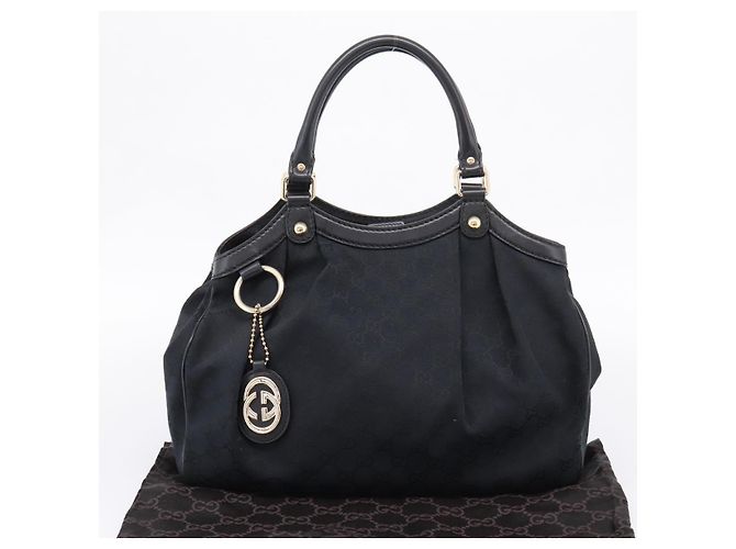 GUCCI GG Canvas Sukey Hand Bag Black Gold 211944 - vista 24